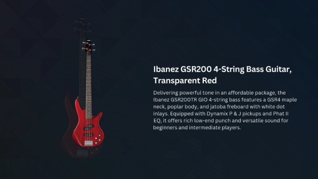 Amazon.com: Ibanez GSR200 4-String Bass Guitar (Transparent Red